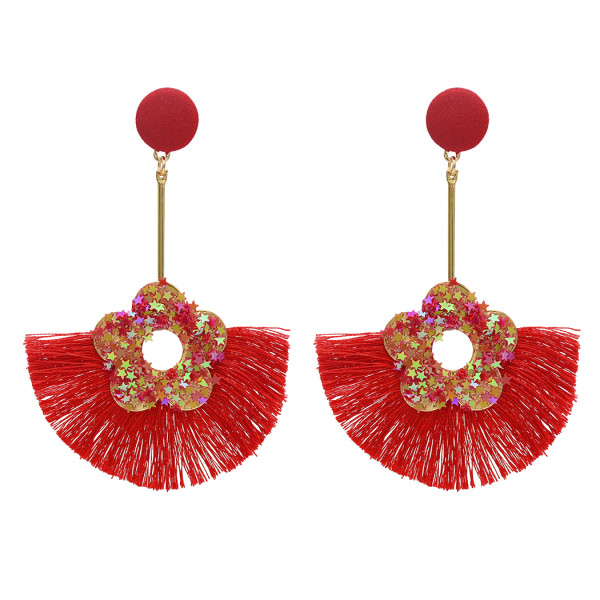 E-4754 Bohemian Thread Long Drop Statement Earrings Fringe Earring Stud