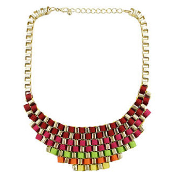 N-1511 Europe Style Noble Gold Plated Multilayer Colorful Ribbon Stripe Weave Necklace