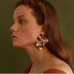 E-4750 2 Colors Fashion Personality Flod Gold Silver Plated Wrinkled Irregular Earrings Ear Studs Earrings for Women