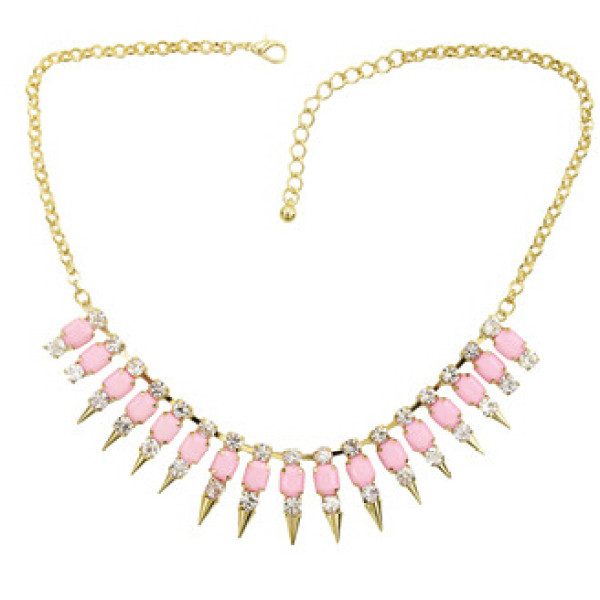 N-1255 New Punk Rock Crystal Square Resin Stone Gem Spike Rivet Choker Bib Necklace