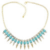 N-1255 New Punk Rock Crystal Square Resin Stone Gem Spike Rivet Choker Bib Necklace