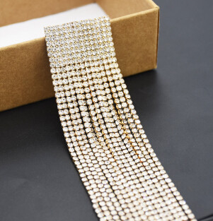 E-4766 Shiny Silver Gold Metal Rhinestone Long Tassel Drop Earrings for Women Bridal Wedding Party Jewelry Gift