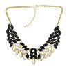 N-0276 New Fashion Chunky Gold Tone Metal Candy Resin Gem Leaf Feather Bib Necklace
