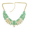 N-0276 New Fashion Chunky Gold Tone Metal Candy Resin Gem Leaf Feather Bib Necklace