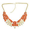 N-0276 New Fashion Chunky Gold Tone Metal Candy Resin Gem Leaf Feather Bib Necklace