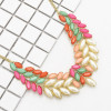 N-0276 New Fashion Chunky Gold Tone Metal Candy Resin Gem Leaf Feather Bib Necklace
