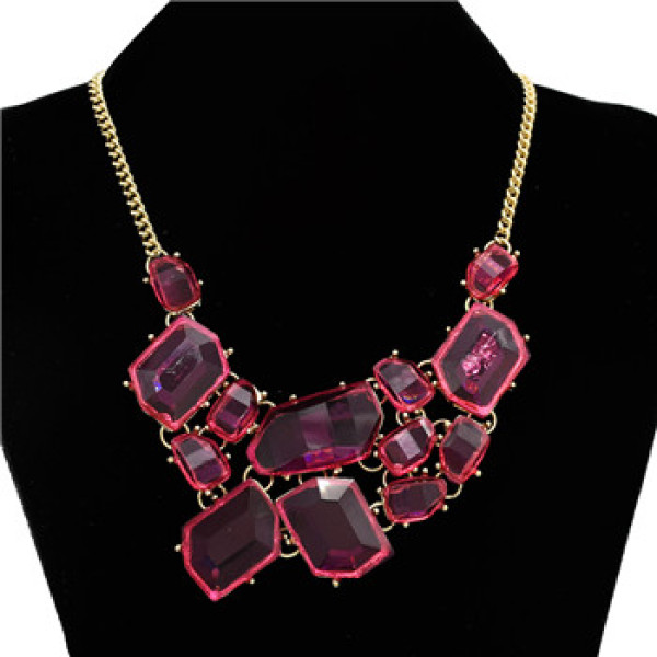 N-4257 Cute Lovely Sweet Jelly Resin Gem Golden Metal Choker Bib Necklace