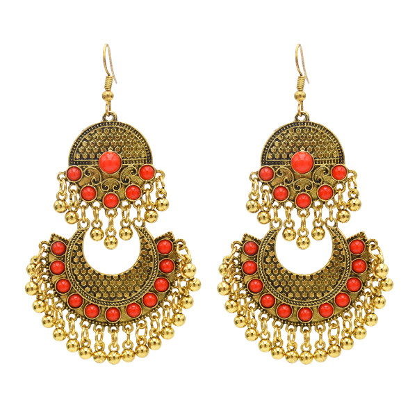 E-4777 Bohemian Vintage Beaded Tassel Round Earrings Hook Fringe Earring