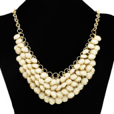 N-0270 New Golden Chunky Multi Layers Resin Gem Round Bib Statement Necklace