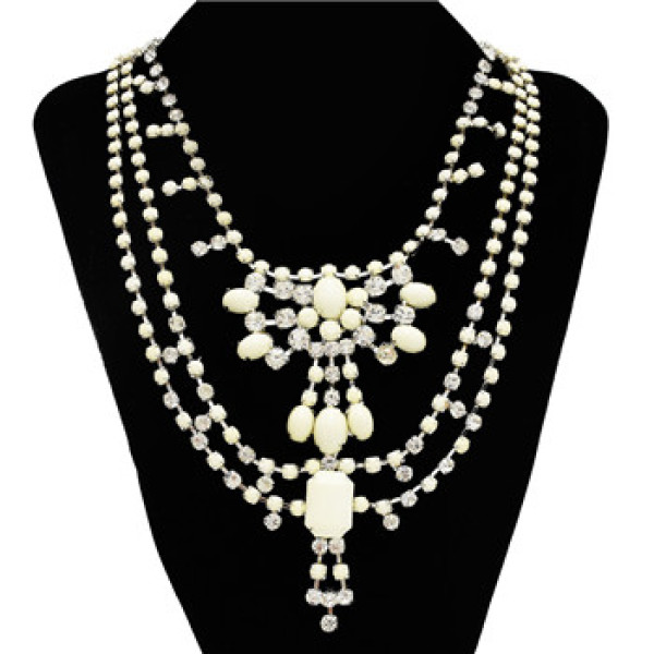 N-0279 5 Colors New Fashion Style Nobel Rhinestone 5 Colors Multilevel Resin Chains Necklace