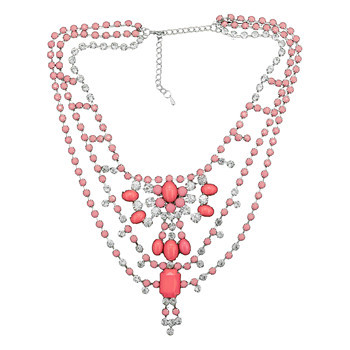 N-0279 5 Colors New Fashion Style Nobel Rhinestone 5 Colors Multilevel Resin Chains Necklace