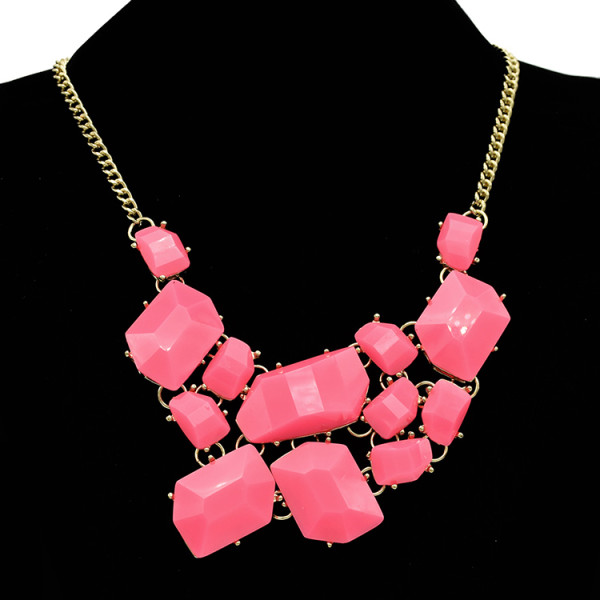 N-4256 New Arrival Gold Plated Acrylic Gem Fashion Charming Choker Bib Necklace
