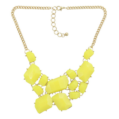 N-4256 New Arrival Gold Plated Acrylic Gem Fashion Charming Choker Bib Necklace