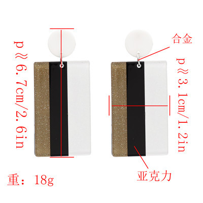 E-4775  Fashion Drop Earrings Acrylic Big Rectangle Three-colour Pendant Earring for Valentine's Day Gift