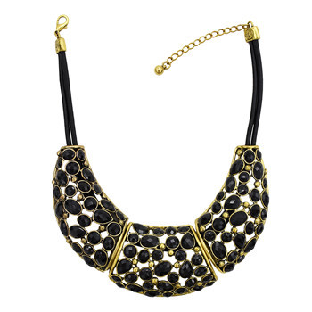 N-1345 Fashion Vintage Style Bronze Alloy Hollow Out Resin Drop Choker Necklace