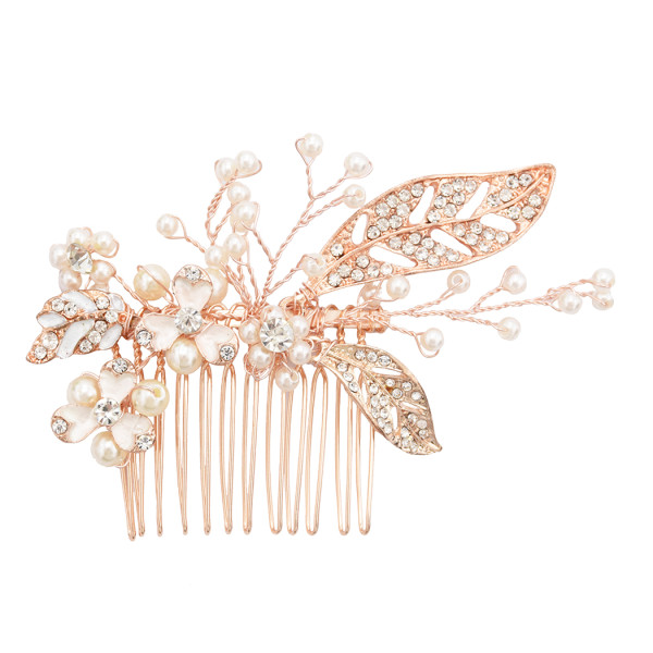 F-0499 Fashion Hair Accessory Copper Wire Crystal Rhinestone Artificial Pearls Hairclip Hair Clips Comb for Women