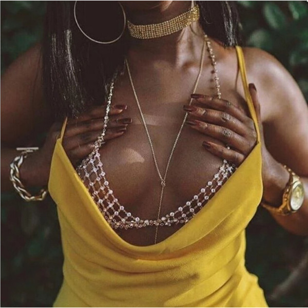 N-6807 * Sexy Crystal Rhinestones Body  Jewelry Fashion Bikini Chain Necklace Hollow Out Underwear Bra Design Summer Beach