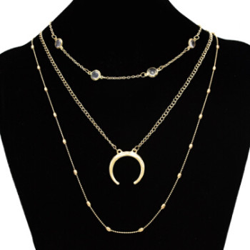 N-7096 Bohemian Fashion Moon Shaped  Crystal Pendant Necklace Clavicular Chain Multilayer Necklace