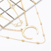 N-7096 Bohemian Fashion Moon Shaped  Crystal Pendant Necklace Clavicular Chain Multilayer Necklace