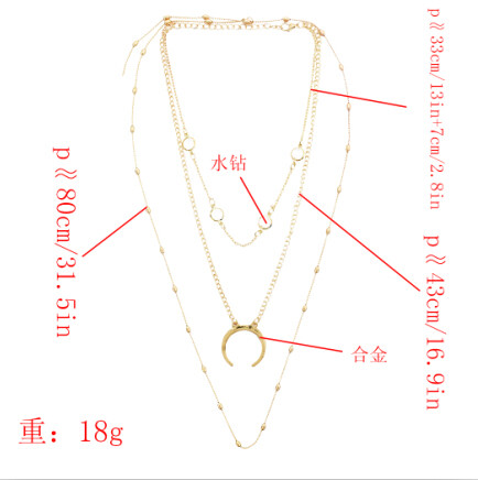 N-7096 Bohemian Fashion Moon Shaped  Crystal Pendant Necklace Clavicular Chain Multilayer Necklace