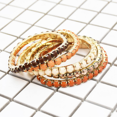 B-0205 * Wholesale 5 Pcs Set Multi Strand Acrylic Colorful Gem Stretch Bracelet