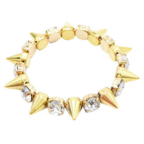 B-0015 Punk Style Gold Silver Tone Rivet Rhinestone Stretch Bracelet