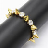 B-0015 Punk Style Gold Silver Tone Rivet Rhinestone Stretch Bracelet