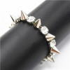 B-0015 Punk Style Gold Silver Tone Rivet Rhinestone Stretch Bracelet