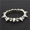 B-0015 Punk Style Gold Silver Tone Rivet Rhinestone Stretch Bracelet