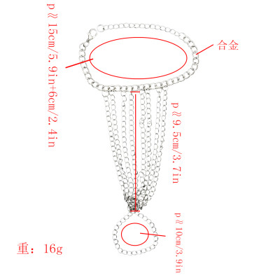 B-0905 Bohemian Silver Chain Tassel Hand Chain Harness Bracelet With Finger Ring