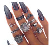 R-1504 2 Styles 9Pcs/Set Vintage Silver Metal Rhinestone Midi Finger Ring Sets for Women Boho Party Jewelry