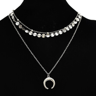 N-7101 New Fashion Silver Moon Shaped Pendant Necklace Clavicular Chain Multilayer Necklace Women Charming Jewelry