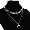 N-7101 New Fashion Silver Moon Shaped Pendant Necklace Clavicular Chain Multilayer Necklace Women Charming Jewelry