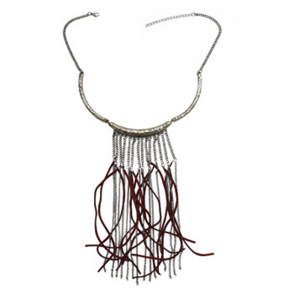 N-3120 Fashion Bohemia Style Gun Black Metal Chain leather tassels choker Necklace