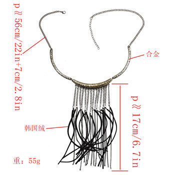 N-3120 Fashion Bohemia Style Gun Black Metal Chain leather tassels choker Necklace