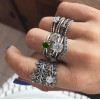 R-1505 2 Styles Rings Set Vintage Silver Metal Rhinestone Midi Finger Ring Sets for Women Gypsy Dancer Boho Party Jewelry