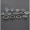 R-1505 2 Styles Rings Set Vintage Silver Metal Rhinestone Midi Finger Ring Sets for Women Gypsy Dancer Boho Party Jewelry