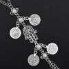 B-0906 Vintage Silver Hamsa Fatima Coins Pendant Bracelet with Finger Ring Hand Chain Harness
