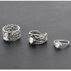 R-1503 3Pcs/Set Vintage Silver Metal Black Clear Rhinestone Knuckle Ring Sets for Women Boho Summer Jewelry