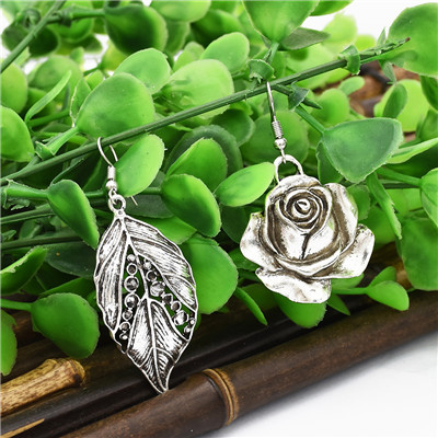 E-4789 2 Styles Trendy Vintage Silver flower Leaf Earring For Women Jewelry Design