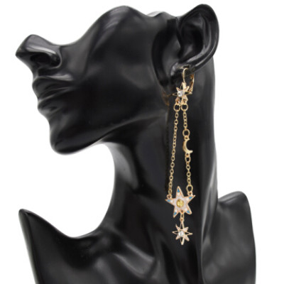 E-4781 Unique Gold Colors Gothic Fashion Long Drop Earrings Stars Moon Pendant Tassel crystal Dangle Earring For Women Jewelry Design