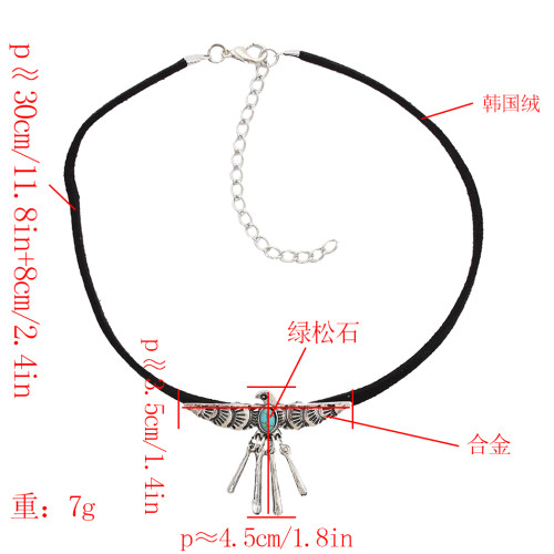 N-7103 Personality Choker Necklace Collar Winged Eagle Pendant Bib Necklace Velvet Chain