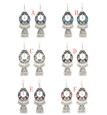 E-4792 6 Colors Boho Silver Metal Bells Statement Drop Dangle Earrings for Women Festival Party Jewelry