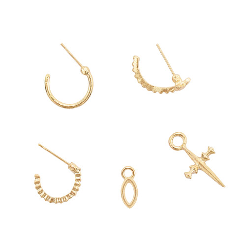 E-4802 Fashion 3pcs/set Semicircle Cross Pendant Leaf Earrings Stud for Women