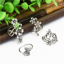 R-1501 4 Pcs/set Vintage Gypsy  Silver Plated Ring Set for Women Jewelry