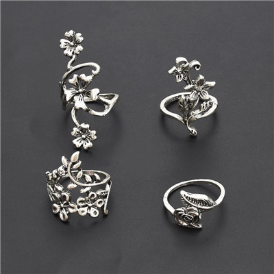 R-1501 4 Pcs/set Vintage Gypsy  Silver Plated Ring Set for Women Jewelry