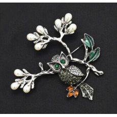 P-0408 Aamazing Gold Silver Plated Enamel Leaves hundreds of Colorful Rhinestones Owls Pin Brooch