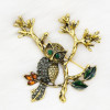 P-0408 Aamazing Gold Silver Plated Enamel Leaves hundreds of Colorful Rhinestones Owls Pin Brooch