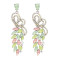 E-4799 Fashion Women's Long Big Rhinestone Crystal Drop Earrings Peach Love Wedding Earrings