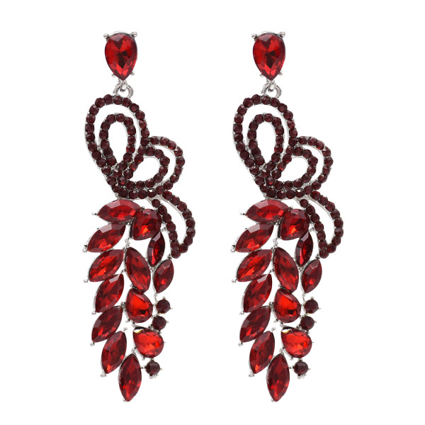 E-4799 Fashion Women's Long Big Rhinestone Crystal Drop Earrings Peach Love Wedding Earrings